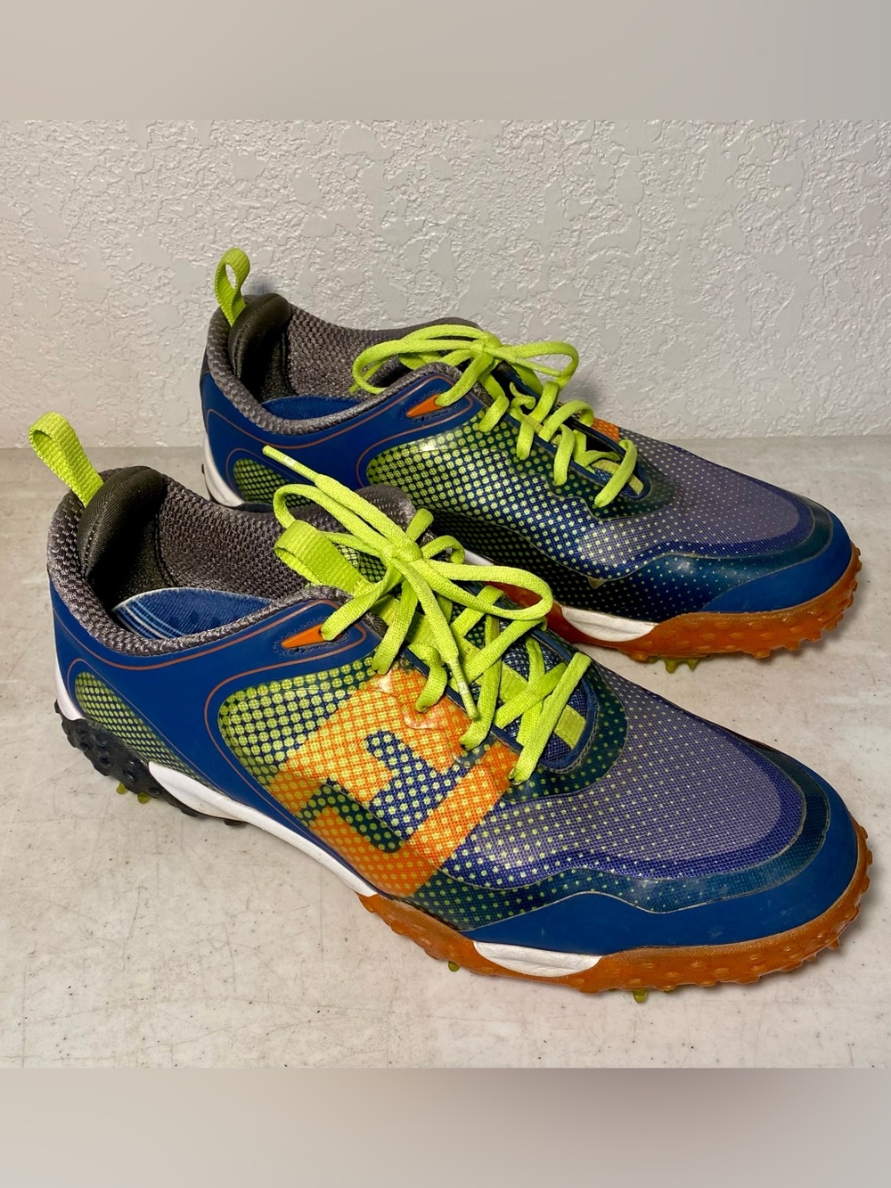 Footjoy Freestyle 57332 Men’s 10.5M Blue Orange Lime LtWeight Golf Spikes Cleats